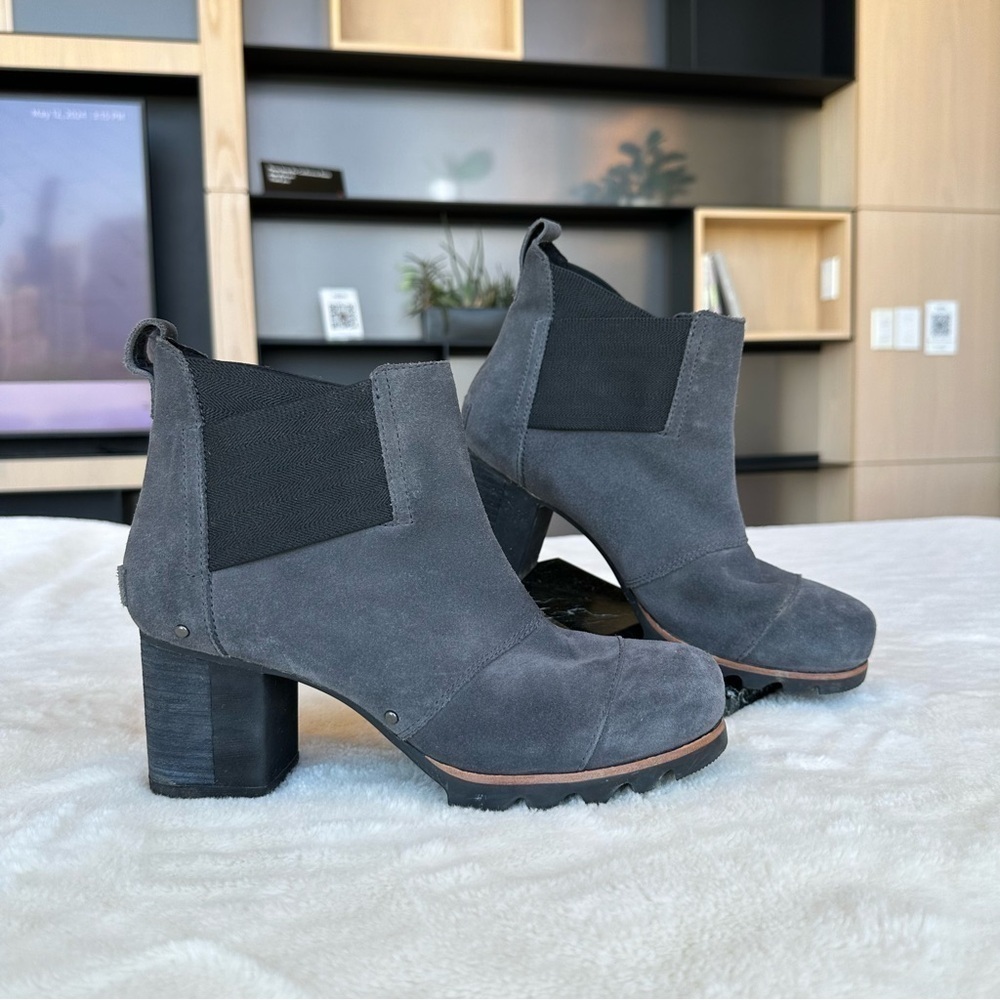 Sorel Addington 260 mm Chelsea Gray Stacked Suede Leather Boots EU 39.5 US 9 - Picture 3 of 16
